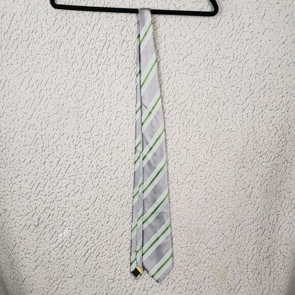Donald Trump 100% Silk Tie OS Gray Green Stripe Power Office Siren - Picture 1 of 8